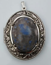 Load image into Gallery viewer, Silver colored Locket Pendant with Blue-Grey Cabochon Centre
