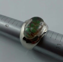 Load image into Gallery viewer, Large Silver-Plated Ring with Green Ammolite Setting
