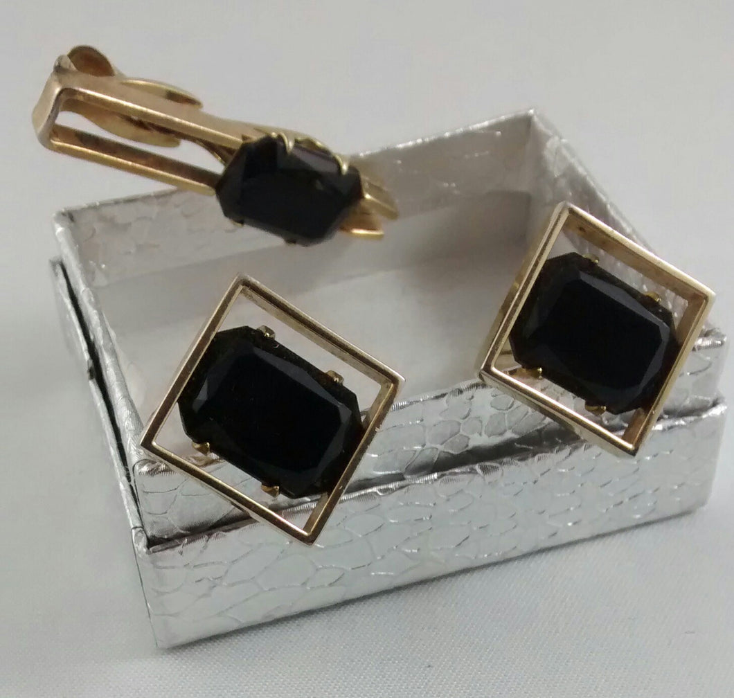 Obsidian Cuff Links & Tie Pin