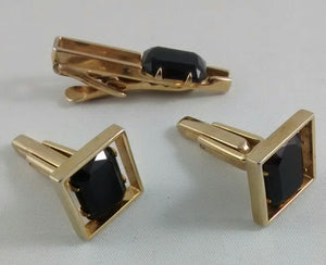 Obsidian Cuff Links & Tie Pin