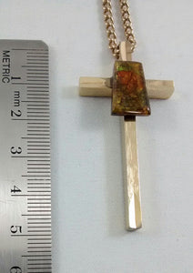 Size of gold colored cross with ammolite stone