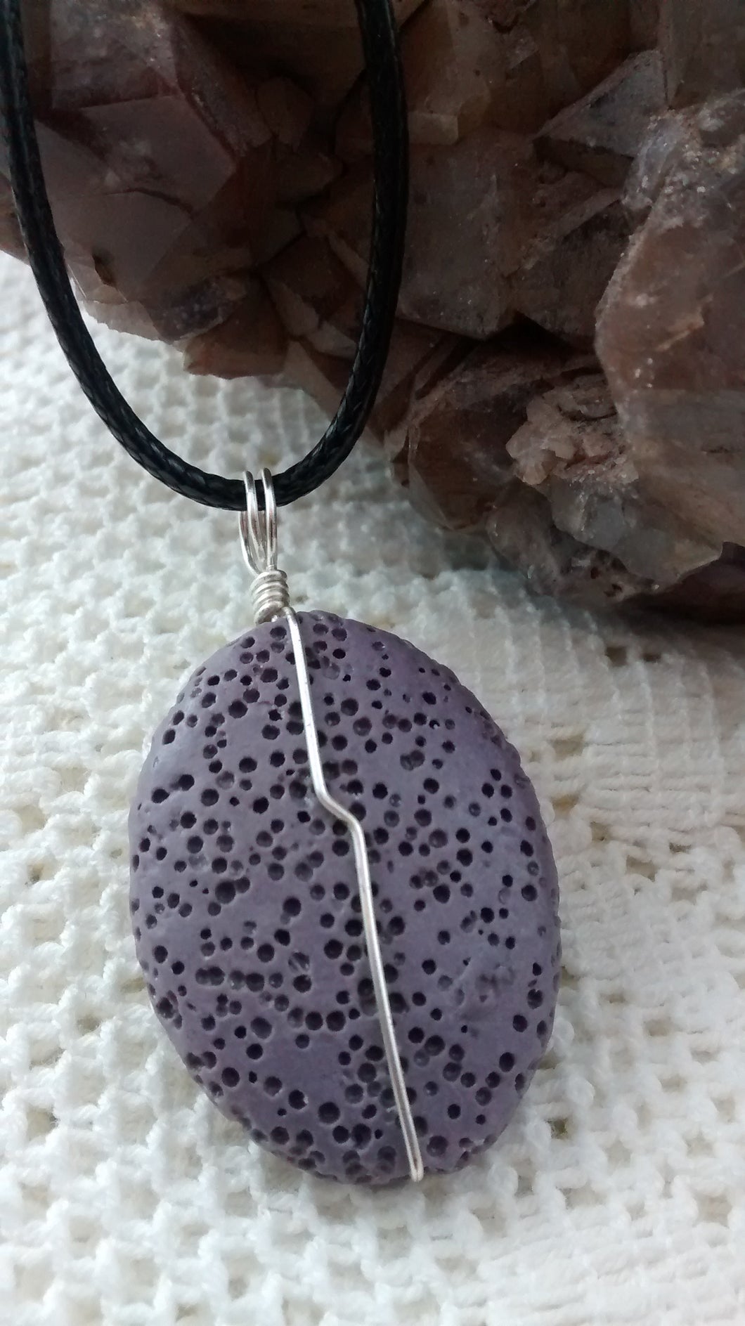 Purple Dyed Lava Rock Wire-Wrapped Bead Necklace