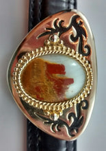 Load image into Gallery viewer, Gold and Black Belt Buckle with Picture Agate
