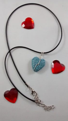 Blue Dyed Lava Rock Heart-Shaped Necklace