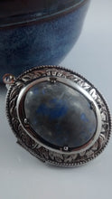 Load image into Gallery viewer, Silver colored Locket Pendant with Blue-Grey Cabochon Centre
