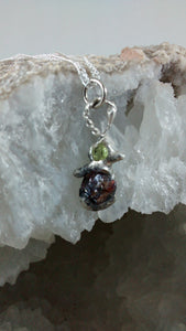 Silver with Peridot and garnet stone necklace