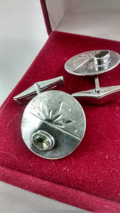 Designed Silver and Moldavite Cufflinks