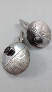 Designed Silver and Moldavite Cufflinks