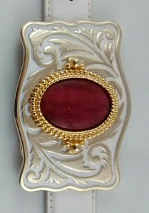 Rectangular shaped Belt Buckle with pinkish color stone