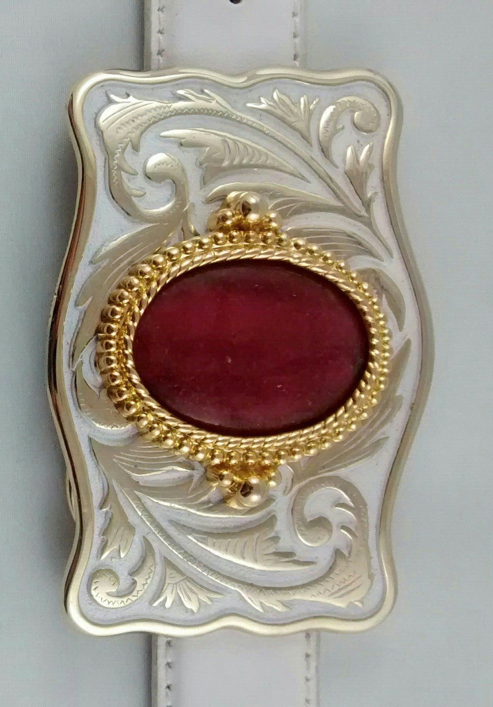 Rectangular shaped Belt Buckle with pinkish color stone