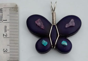 Butterfly Shaped Dyed Stone Wire-Wrapped Bead Pendant