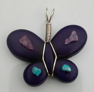 Butterfly Shaped Dyed Stone Wire-Wrapped Bead Pendant