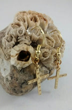 Load image into Gallery viewer, Gold colored Cross Pierced Earrings
